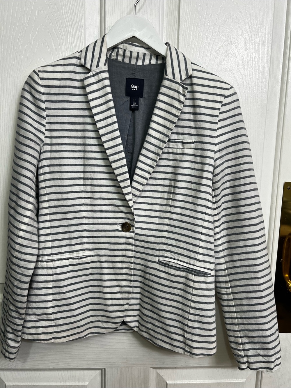 GAP Women's Navy Striped Cotton Blazer